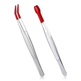 IANFAN 2 Pcs Tweezers with Rubber Tips, PVC Coated Precision Tweezers Long Stainless Steel Tweezer for Crafts Stamps Coins Jewelry Industrial Electronic Lab (Red)