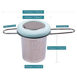 Infusor de té de acero inoxidable con mango plegable, filtro de té extrafino de malla con tapa para té de hojas sueltas (azul claro)