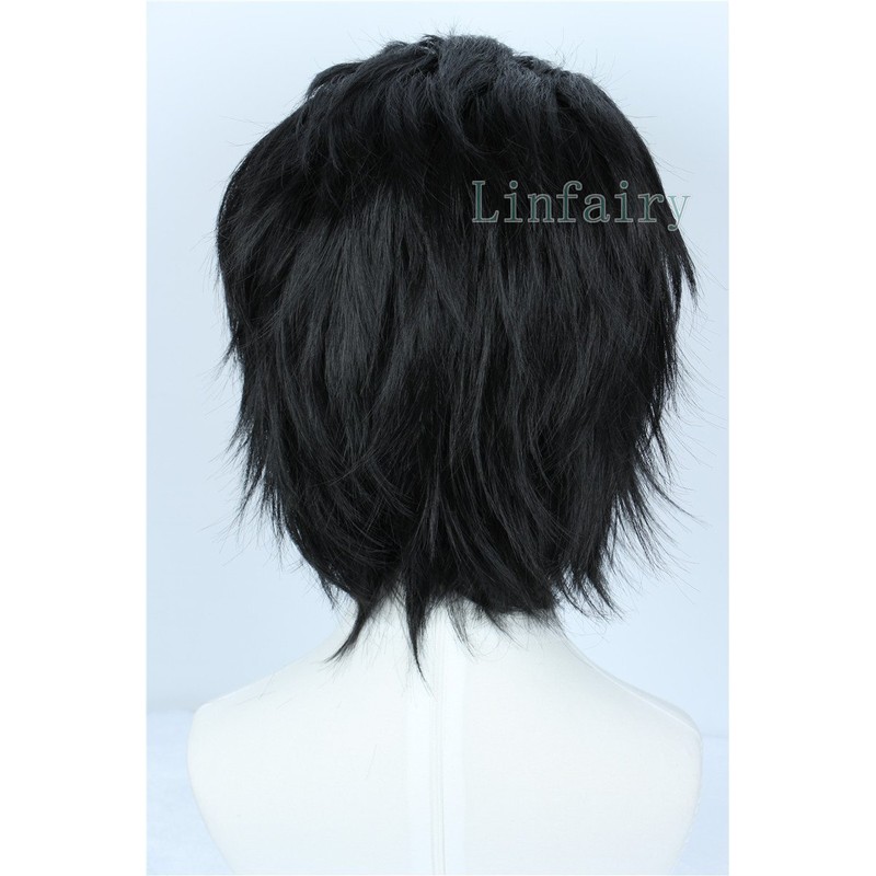 Linfairy Short Straight Cosplay Wig Halloween Costume Wig (black)