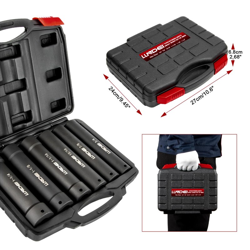 LLNDEI 1/2 Inch Drive Extended Length Impact Socket Set， 6PCS
