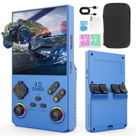 Hugawello V40 MAX handheld device, 40000 in 1 high-definition gaming mini retro video console, 4-inch IPS screen, 256GB RAM, 45 built-in emulators, 3800mAh battery (blue 256GB)
