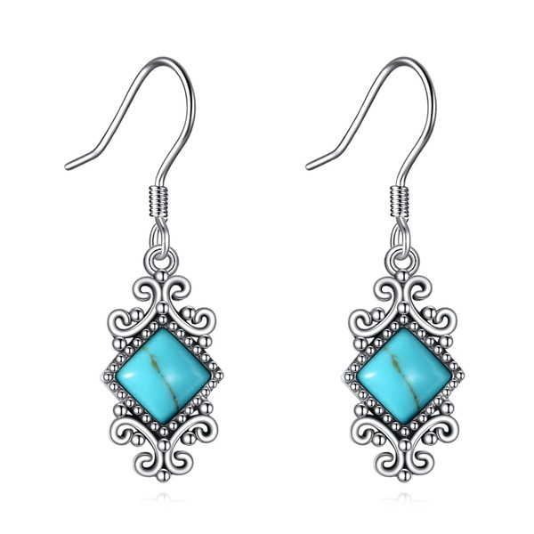 AXELUNA Turquoise Earrings 925 Sterling Silver Square Turquoise Drop Earrings