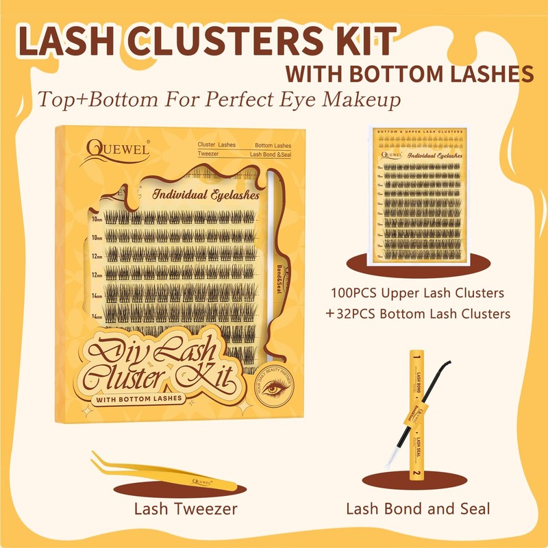 QUEWEL Eyelash Extensions with Delicate 10-18 mm Lower Cluster Lashes,