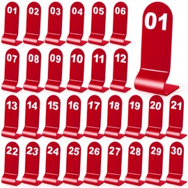 Okllen 1-30 Table Numbers Red, Restaurant Acrylic Order Numbers, Double Sided Table Number Card Signs for Wedding Party Seating Cafes Banquet