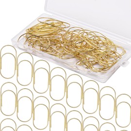Pack of 50 Large Paper Clips with Box 50 mm Jumbo Paper Clip Gold Metal Office Supplies, Paper Clips, Bookmark Paper Clips for Office, School, Home