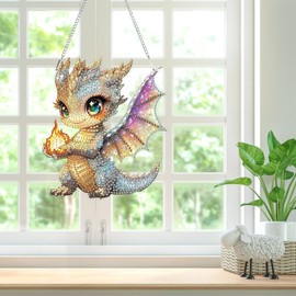 Lxmsja Dragon Diamond Art Hanging Ornaments with Chain for Adults Kids, Special Shaped Diamond Painting Pendant Kits, Hanging Crystal Suncatcher Gem Art Kits for Home Door Wall Decor Gifts