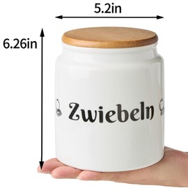 Meideal Ceramic Garlic Keeper for Counter, Garlic Holder Storage with Wooden Lid, 4.4 inch Garlic Saver to Keep Your Garlic Cloves Fresh Longer, Garlic Container, Garlic Jar for Kitchen, White