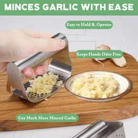 Garlic Press Stainless Steel, Rgarlic Press Garlic Crusher Garlic Chopper, Kitchen Gadgets Must Have 2024 for Smash Garlic (1 Set)