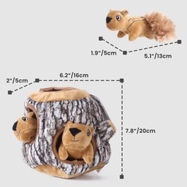 Laifug Hidden Squirrel Plush Dog Toy， Interactive Squeaky Dog Toy Hide and Seek, L