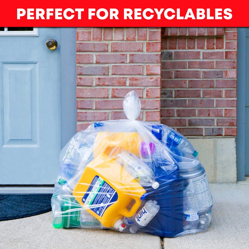 55 Gallon Clear Trash Bags, (50 Bags w/Ties) Large Clear