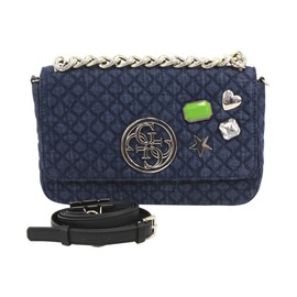 Guess Womens Lux Faux Leather Quilted Crossbody Handbag Blue Medium
