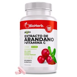 BioHerb | Arándano Rojo Orgánico + Vitamina C – Extracto 100% Puro y Concentrado – 180 Cápsulas de 500 mg (Suministro 90 Días) – Alta Concentración de