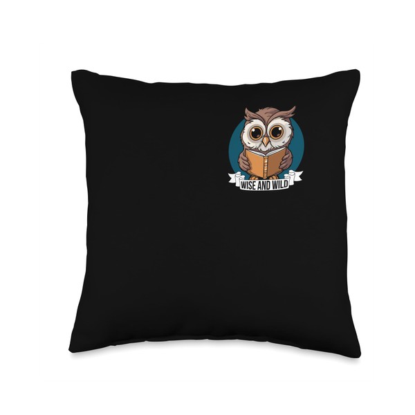 Wise and Wild Cute Owl Reading Book Minimalist Throw Pillow