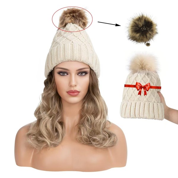 10inch Beanie Wigs,Beanie with Hair Attached for Women,Hat Wig with