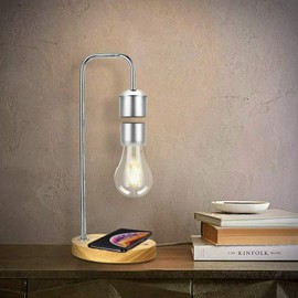 MODIRNATION Unique Modern Levitating Lamp with Floating Light and Built-in Qi Wireless Charger, Simplistic and Innovative Design, Warm Decorative Night Light (Silver Bulb)