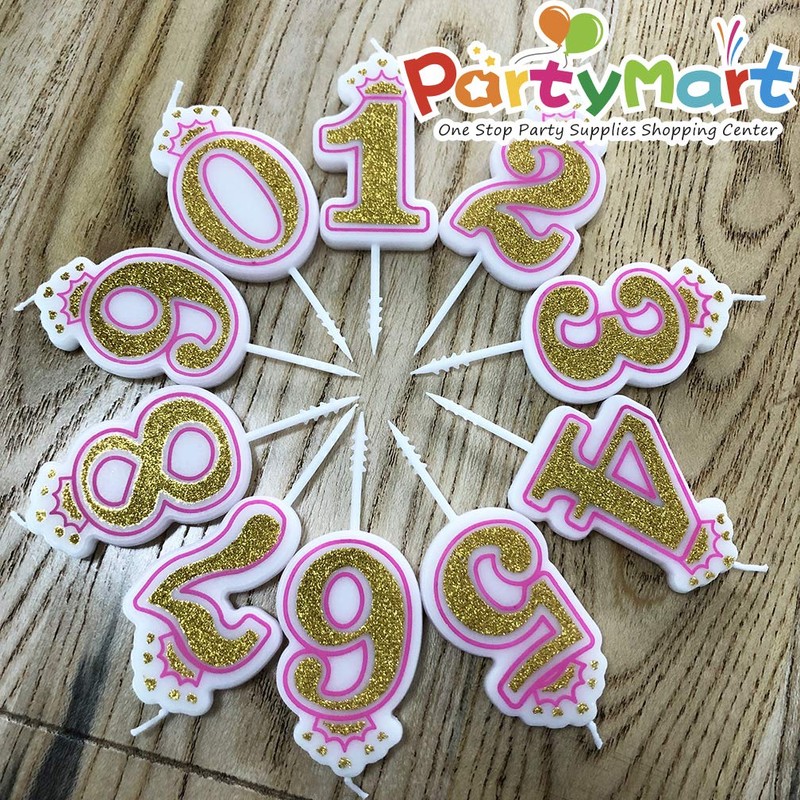 PartyMart Number 1 Giltter Candle, Pink Number 1