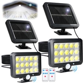 Nrowoll 2 Pack 3000LM Solar Motion Sensor Lights Outdoor with Remote Control & 16.4ft Cable, 195LED Security Flood Lights, IP65 Waterproof Solar Lights for Porch, Patio, Yard, Garage