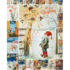 Decoupage Paper Pack (35 Sheets 6"x8") Festive Santas Spreading Christmas Cheer FLONZ Vintage Illustration Pictures Cards for Decoupage, Craft and Scrapbooking