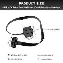 ZNDAW OBD2 Extension Cable, 1.7ft OBDII 16 Pin Car Male to Female Port Cord Adapter Diagnostic Extender, Automotive Durable Flat Ribbon OBD-II Scan Tool Extension Cord Connector