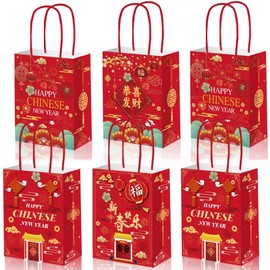 12 Pieces Chinese New Year Gift Bags 2026 Year of the Horse Paper Goodie Bags for Spring Festival Party Supplies 2026 Lunar New Years Gift Wrapping