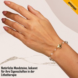 Tilove - Natural Moonstone Bracelet - Healing Stone for Women with Clover Leaf Lucky Charm Stainless Steel Designed in France. Chakra Bracelet for Wellbeing. Gift Idea for Women, Ladies, Stainless