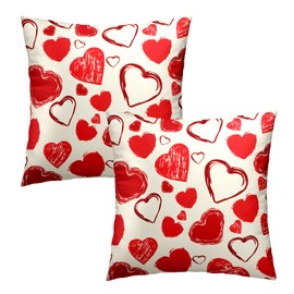 Mweet Valentines Day Throw Pillow Covers 18x18 Set of 2, Cute Love Hearts Doodle Holiday Decorative Pillowcases Square Cushion Cover for Couch Sofa Anniversary Wedding Gifts and Decor