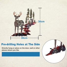 Metal Deer Wall Art, Deer in The Forest Garden Wall Decorations, Deer Mountains Tree Wall Decor Ornament, Decorative Animal Hanging Sculpture Statue for Indoor Outdoor Home Living Room, Bedroom Plaque