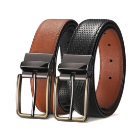 ECROSKO Mens Reversible Leather Belt Black & Brown for Dress Jeans Casual Pants Trim to Fit, 2 Styles in One Belt(1.35" Wide)