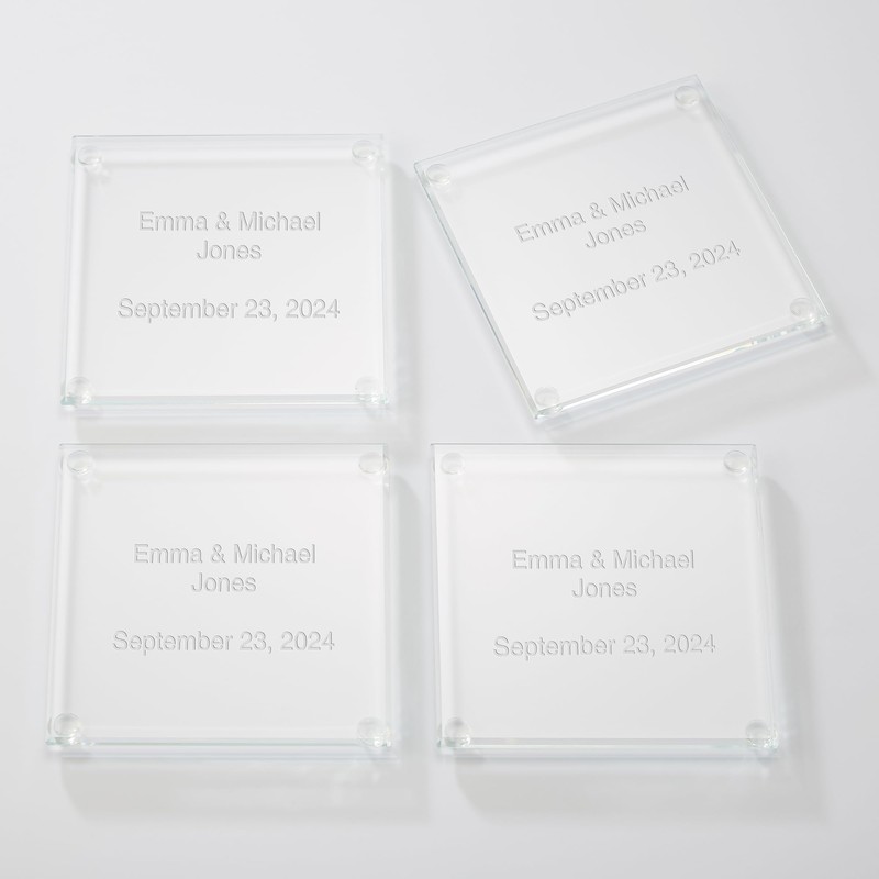 THINGS REMEMBERED Engraved Couple's Glass Coaster Set (Free Customization)