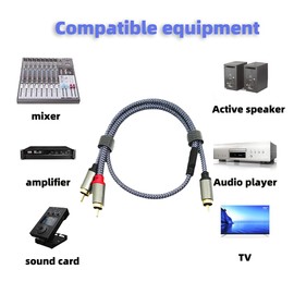 RCA Y Splitter Cable, 1 Male to 2 Male Audio Cables, 24K Gold-Plated, Cotton Braided, Shielded Subwoofer Cable for Amplifiers, TV, Home Theater, Hi-Fi Systems (1M)