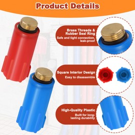 1/2 Inch Brass Threaded Red & Blue Water Pipe Blind Caps with O-Ring Seal for Building (6Pcs)
