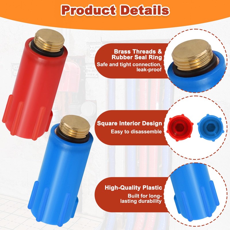 1/2 Inch Brass Threaded Red & Blue Water Pipe Blind