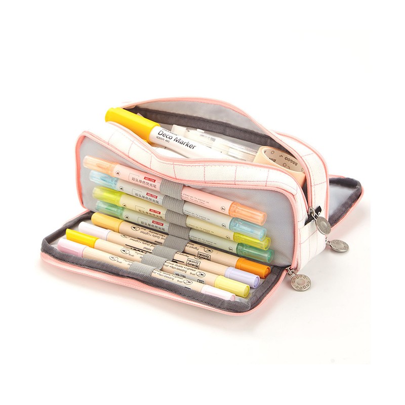 Large Capacity Pencil Case Multi Pocket Double Opening Cute Stationery