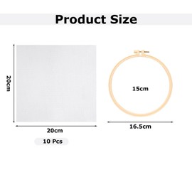 Srvauyea Pack of 10 Cross Stitch Fabric for Embroidery, 20 x 20 cm Cross Stitch Fabric Cotton, Cross Stitch Cloth Counted Fabric for Embroidery, White Embroidery Fabric with Embroidery Hoop for Sewing