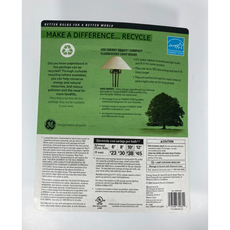 GE 13-Watt Energy Smart Fluorescent Light Bulbs, 8 Pack, 60