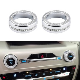 YFRAUTO for 2020 2021 2022 Ford Explorer Interior Bling Accessories Volume Knob Covers Crystal Silver 2PCS