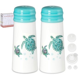 Salt and Pepper Shakers Set - HAPPY KIT 2-Count Ceramic Salt and Pepper Grinder Set with Silicone Lid and Funnel for Table, RV, Camp, BBQ Gift Box Ready (Sunflower)