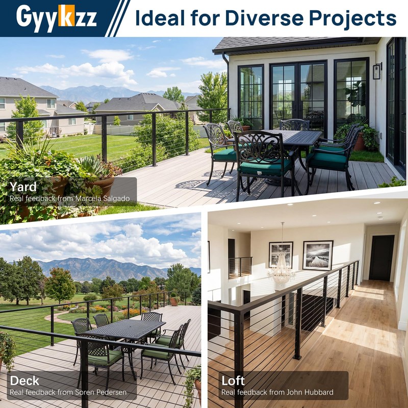 Gyykzz 36" Black Cable Railing Post, Fixed Top Level Drilled