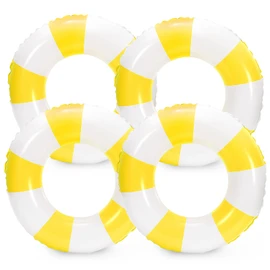 Whaline 4Pcs White Yellow Inflatable Swimming Float Toy Striped Swim Ring Fun Print Pool Lounger Tube for Teen Boy Girl Summer Swimming Beach Party, 22.8 Inch