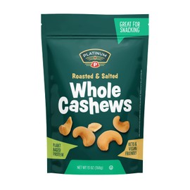 Platinum’s Roasted & Salted Cashews - Plant Based Protein, Fiber, Healthy Snack - Salted and Gently Roasted - Can Bring at Home, Work, Office, Gym & School - 13 oz Individual & Resealable Pouch
