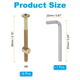 PATIKIL M6 x 80mm Bunk Bed Bolts, 8 Pack Hex Drive Socket Cap Barrel Screws Bolt Nuts Assortment Kit with 1Pcs Wrench for Furniture Bed, Zinc Color