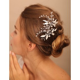 Deniferymakeup 2pcs Women Pearl Leaves Hair Pin Hair Clip Bridal Hair Accessory Headpiece for Bride Bridesmaid Girls