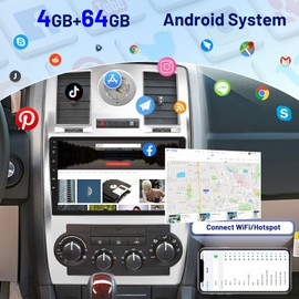 [4+64] Car Radio for Chrysler 300 2005 2006 2007 2008 2009 2010, Volxcereo 9 inch Touch Screen Stereo with Carplay/Android Auto, GPS Navigation, WiFi Hotpots, Bluetooth 5.0, SWC, FM/RDS Radio