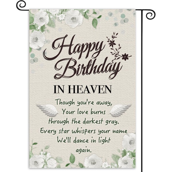 Happy Birthday in Heaven Garden Flags Funeral Remembrance Cemetery Decoration