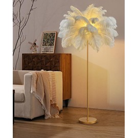 Floor Lamps for Living Room, Modern Luxury Real Ostrich Resin Feather Floor Lamp, Romantic Princess Bedroom Standing Lamp for Bedroom/Dining Room/Living Room with E14 Bulb (63in)