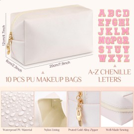 Kigeli 10 Pcs Preppy Makeup Bags with 26 Chenille Letters Aesthetic Cosmetic Pouches for Women with Zipper Bachelorette Party Bridal Shower Favors (Ivory White)