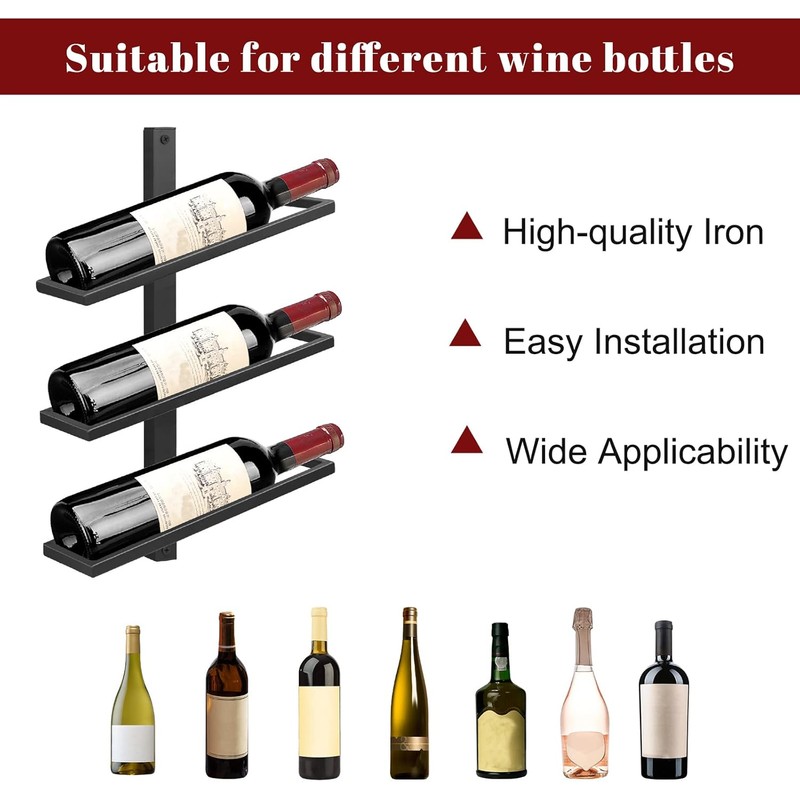 Wall Mounted Wine Rack Holds 12 Bottles, Adjustable Separable Black