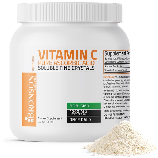 Bronson Vitamin C Powder Pure Ascorbic Acid Soluble Fine Non