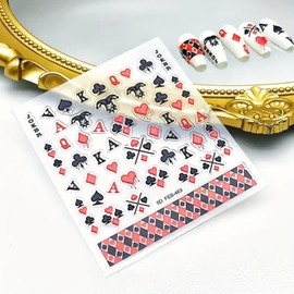Poker Nail Art Stickers 5D Poker Nail Decals Embossed Poker Pattern Nail Stickers Heart Joker Playing Cards Nail Art Design Stickers Supplies Cute Nail Accessories for Women DIY Manicure Decoration