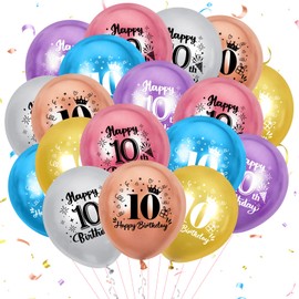 Colorful 10th Birthday Balloons Rainbow Metallic 10th Birthday Party Decorations for Boys Girls 24 Pcs 10th Birthday Latex Balloons for 10 Years Old Birthday Anniversary Party Supplies 12 Inch